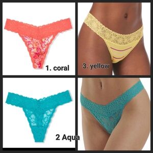 6-Pk Lace Thong Set in Coral, Aqua, and Yellow